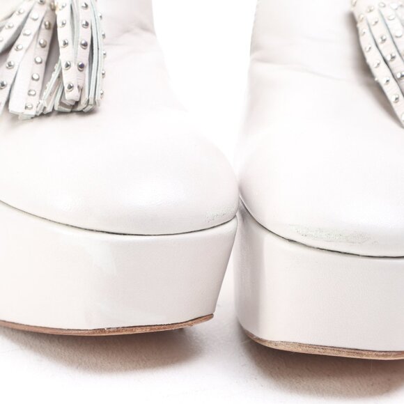 Stuart Weitzman Sky-High Tassel Heels Leather Platforms Women 6 White/Silver - Picture 15 of 16